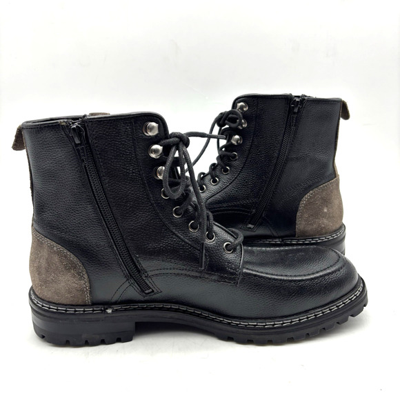 NEW Steve Madden P-STYLEN Black Leather Moc Toe Lace Up Zip Boots Men 7B